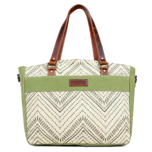 Faire Handbags - Canvas & Leather Women's Tote Bag - Moss Green/Alabaster